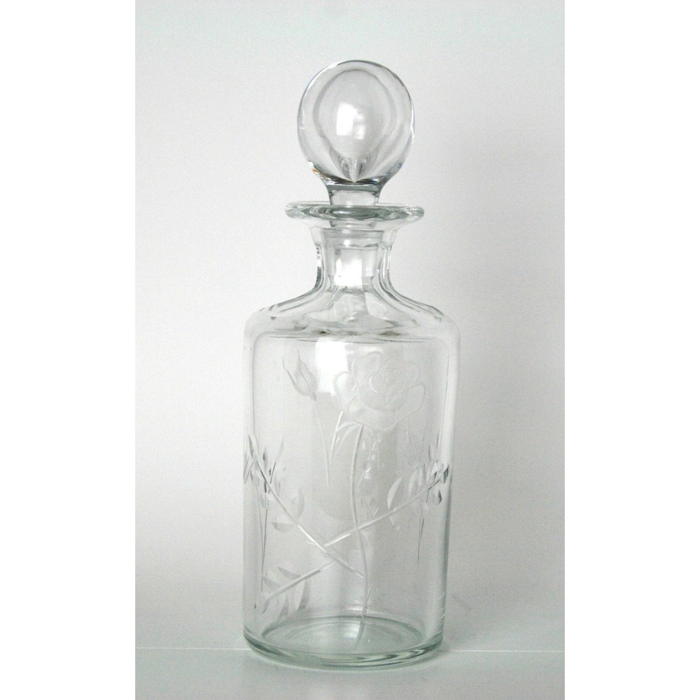 Vintage Thomas Webb Etched Crystal Rose Decanter England 1950-1966 Floral Glass